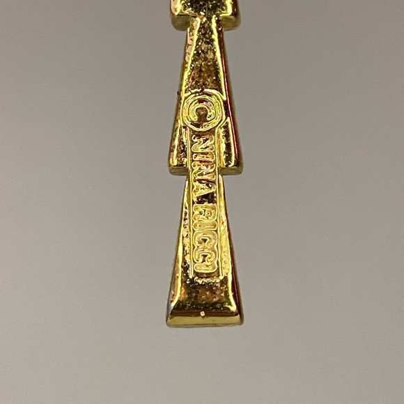 VTG Nina Ricci Goldtone Metal, Black Lacquer, and Rhinestones Dangle Earrings - Picture 6 of 6